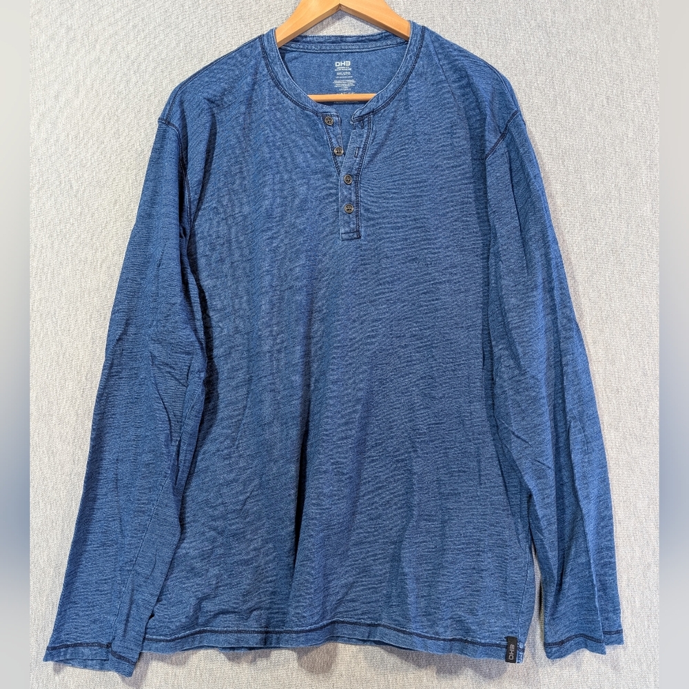 DH3 Henley Long Sleeve T-Shirt Men's 2XL Heathered Blue Modern Fit